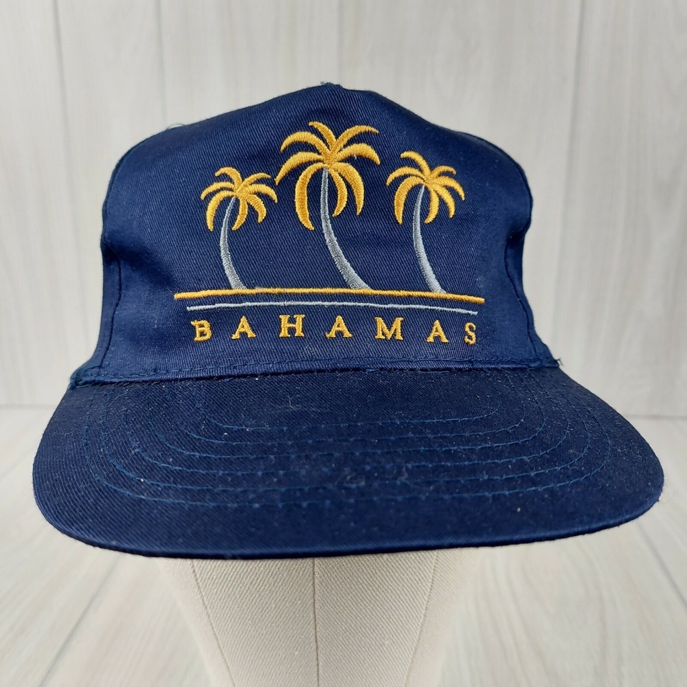 Dorsett Tee's Bahamas Baseball Cap Unisex OSFA Navy Blue Palm Tree Snapback Hat